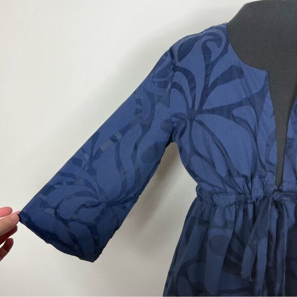 J. Crew Navy Blue Blouse Cotton Blend Burnout Sheer - Picture 2 of 7